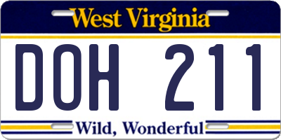 WV license plate DOH211