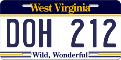 WV license plate DOH212