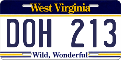 WV license plate DOH213