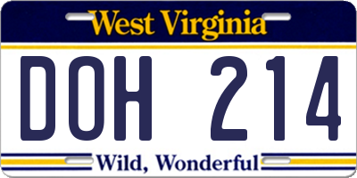 WV license plate DOH214