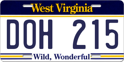 WV license plate DOH215