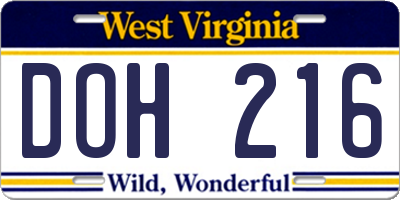 WV license plate DOH216