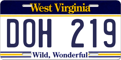WV license plate DOH219