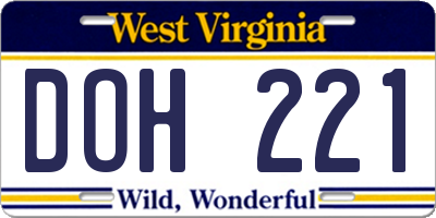 WV license plate DOH221