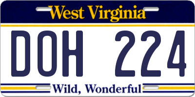 WV license plate DOH224