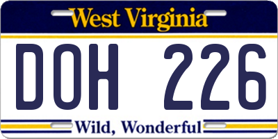 WV license plate DOH226