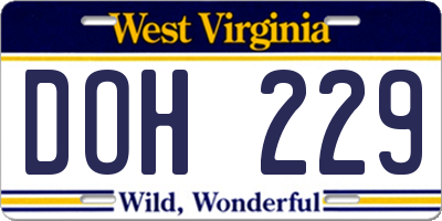 WV license plate DOH229