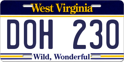 WV license plate DOH230