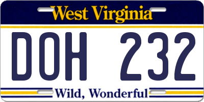 WV license plate DOH232