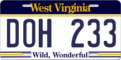 WV license plate DOH233