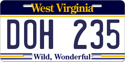 WV license plate DOH235