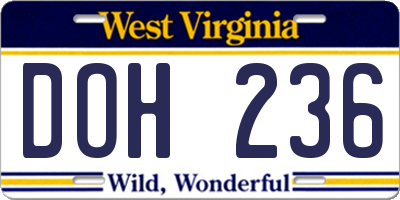 WV license plate DOH236