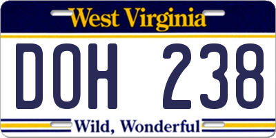 WV license plate DOH238