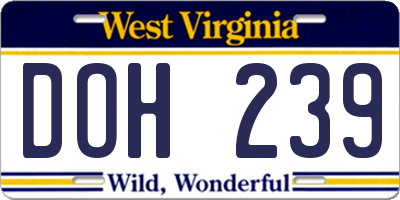 WV license plate DOH239