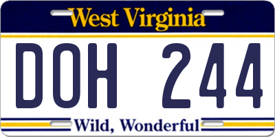 WV license plate DOH244