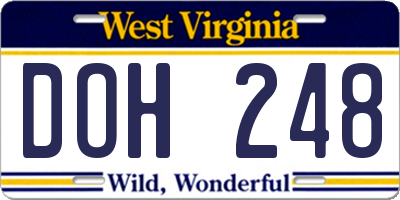 WV license plate DOH248