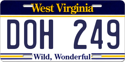 WV license plate DOH249