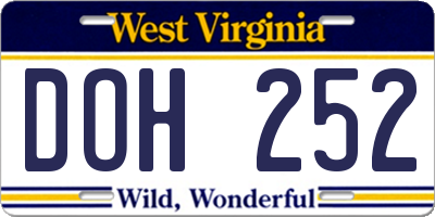 WV license plate DOH252