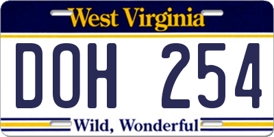 WV license plate DOH254