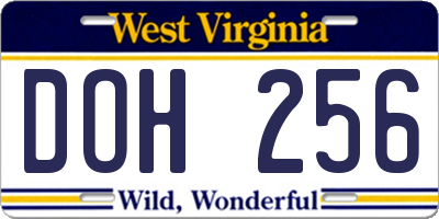 WV license plate DOH256