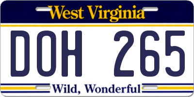 WV license plate DOH265