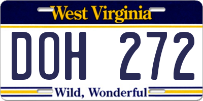 WV license plate DOH272