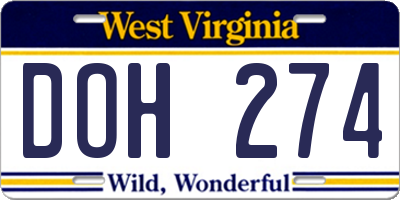 WV license plate DOH274