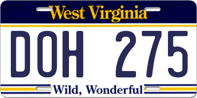 WV license plate DOH275