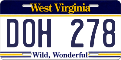 WV license plate DOH278