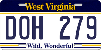 WV license plate DOH279