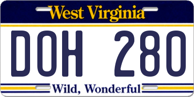 WV license plate DOH280