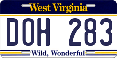WV license plate DOH283