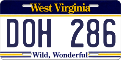 WV license plate DOH286