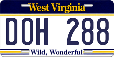 WV license plate DOH288