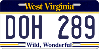 WV license plate DOH289