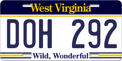 WV license plate DOH292
