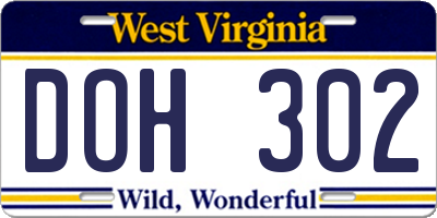 WV license plate DOH302