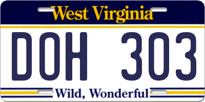 WV license plate DOH303