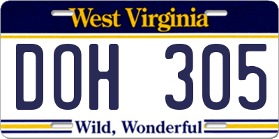 WV license plate DOH305