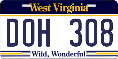 WV license plate DOH308