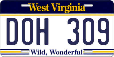 WV license plate DOH309