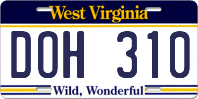 WV license plate DOH310