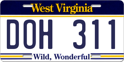 WV license plate DOH311
