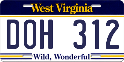 WV license plate DOH312
