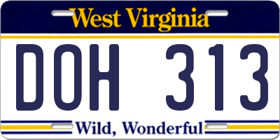 WV license plate DOH313