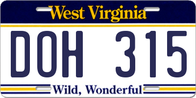 WV license plate DOH315