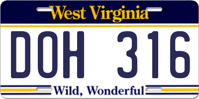 WV license plate DOH316