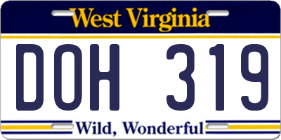 WV license plate DOH319