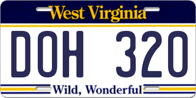 WV license plate DOH320