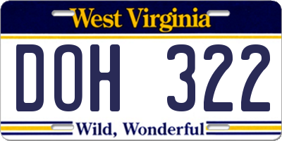 WV license plate DOH322